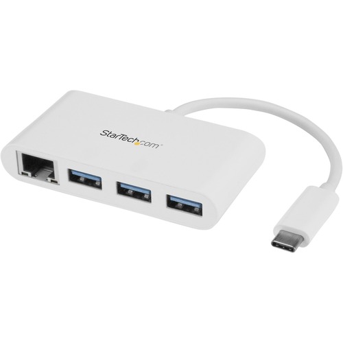 StarTech 3 Port USB C Hub with Gigabit Ethernet - USB-C to 3x USB-A - USB 3.0 - White - USB Hub with GbE - USB-C to USB Adapter - USB Type C Hub (HB30C3A1GEA)