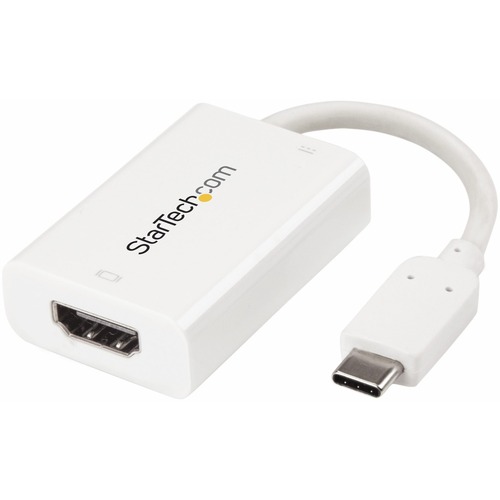 StarTech USB C to HDMI 2.0 Adapter 4K 60Hz with 60W Power Delivery Pass-Through Charging - USB Type-C to HDMI Video Converter - White (CDP2HDUCPW)