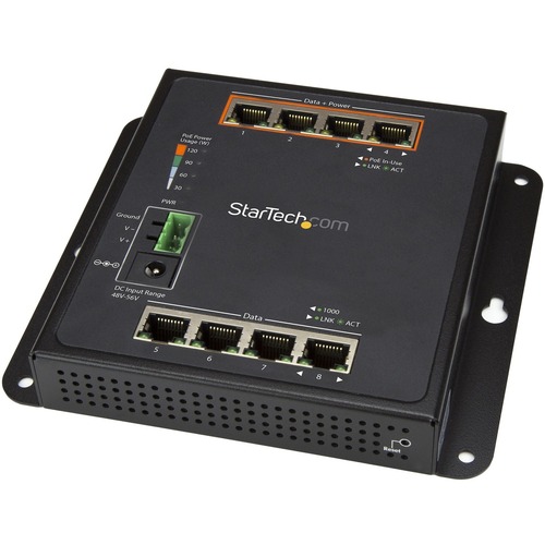 StarTech Industrial 8 Port Gigabit PoE Switch - 4 x PoE+ 30W - Power Over Ethernet GbE Layer/L2 Managed Network Switch -40C to +75C (IES81GPOEW)