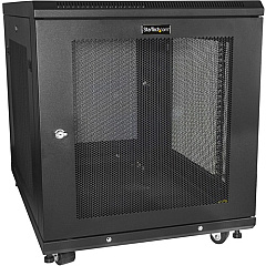 StarTech 12U 19" Server Rack Cabinet 4 Post Adjustable Depth 2-30" w/Casters/Cable Management/1U Shelf, Locking Doors and Side Panels (RK1233BKM)