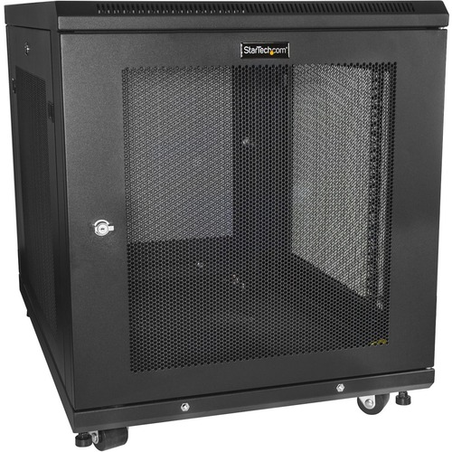StarTech 12U 19" Server Rack Cabinet 4 Post Adjustable Depth 2-30" w/Casters/Cable Management/1U Shelf, Locking Doors and Side Panels (RK1233BKM)
