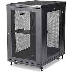 StarTech 18U 19" Server Rack Cabinet 4 Post Adjustable Depth 2-30" w/Casters/Cable Management/1U Shelf, Locking Doors and Side Panels (RK1833BKM)