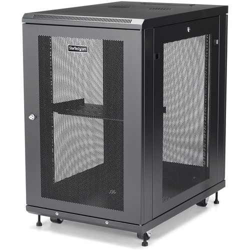 StarTech 18U 19" Server Rack Cabinet 4 Post Adjustable Depth 2-30" w/Casters/Cable Management/1U Shelf, Locking Doors and Side Panels (RK1833BKM)