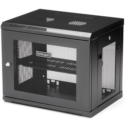 StarTech 2 Post 9U 19" Wall Mount Network Cabinet Adjustable 6-15"- Locking Vented IT Equipment/Switch Rack Enclosure /Shelf/Hook&Loop (RK9WALM)