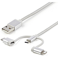 StarTech 1m USB Multi Charging Cable - Braided - Apple MFi Certified - USB 2.0 - Charge 1x device at a time - For USB-C or Lightning devices attach the corresponding connector of the cable to the Micro-USB connector and plug into your device - For Mic