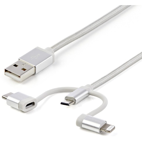 StarTech 1m USB Multi Charging Cable - Braided - Apple MFi Certified - USB 2.0 - Charge 1x device at a time - For USB-C or Lightning devices attach the corresponding connector of the cable to the Micro-USB connector and plug into your device - For Mic