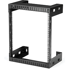 StarTech 12U 19" Wall Mount Network Rack, 12" Deep 2 Post Open Frame Server Room Rack for Data/AV/IT/Computer Equipment/Patch Panel with Cage Nuts & Screws 200lb Weight Capacity, Black (RK12WALLO)
