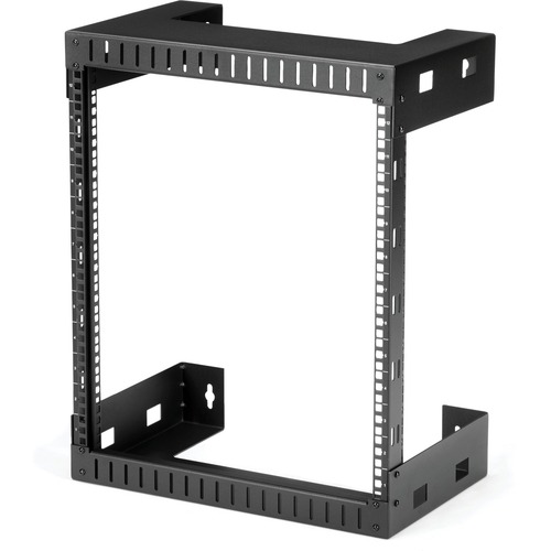 StarTech 12U 19" Wall Mount Network Rack, 12" Deep 2 Post Open Frame Server Room Rack for Data/AV/IT/Computer Equipment/Patch Panel with Cage Nuts & Screws 200lb Weight Capacity, Black (RK12WALLO)