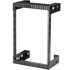 StarTech 15U 19" Wall Mount Network Rack, 12" Deep 2 Post Open Frame Server Room Rack for Data/AV/IT/Computer Equipment/Patch Panel with Cage Nuts & Screws 200lb Weight Capacity, Black (RK15WALLO)