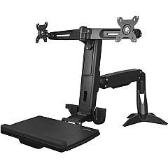 StarTech Sit Stand Dual Monitor Arm - Desk Mount Standing Computer Workstation 24" Displays - Adjustable Stand Up Arm w/ Keyboard Tray (ARMSTSCP2)