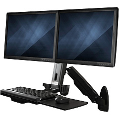 StarTech Wall Mount Workstation, Full Motion Standing Desk with Ergonomic Height Adjustable Dual VESA Monitor & Keyboard Tray Arm (WALLSTS2)