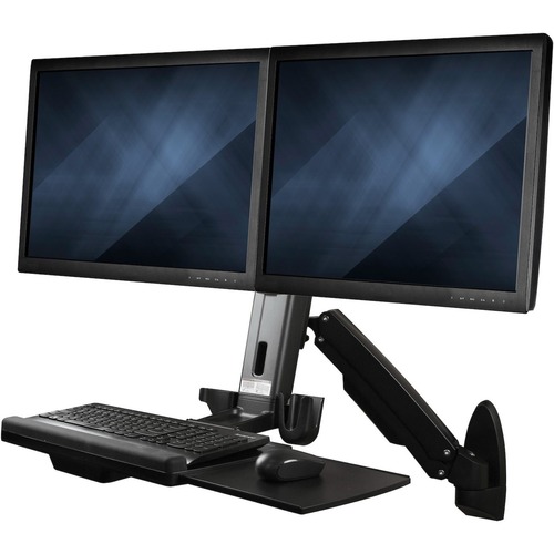 StarTech Wall Mount Workstation, Full Motion Standing Desk with Ergonomic Height Adjustable Dual VESA Monitor & Keyboard Tray Arm (WALLSTS2)