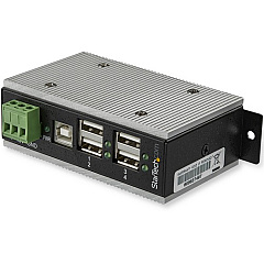 StarTech 4 Port USB 2.0 Hub - Metal Industrial USB Hub (USB-A to 4x USB-A) - Mountable, ESD/Surge Protection - Extended Operating Temp (HB20A4AME)