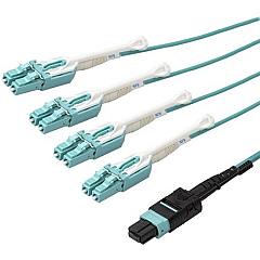 StarTech 10m 30 ft MPO / MTP to LC Breakout Cable - Plenum Rated Fiber Optic Cable - OM3 Multimode, 40Gb - Push/Pull-Tab - Aqua Fiber Patch Cable (MPO8LCPL10M)