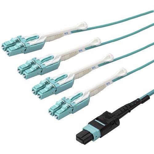 StarTech 10m 30 ft MPO / MTP to LC Breakout Cable - Plenum Rated Fiber Optic Cable - OM3 Multimode, 40Gb - Push/Pull-Tab - Aqua Fiber Patch Cable (MPO8LCPL10M)