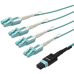 StarTech 1m 3 ft MPO / MTP to LC Breakout Cable - Plenum Rated Fiber Optic Cable - OM3 Multimode, 40Gb - Push/Pull-Tab - Aqua Fiber Patch Cable (MPO8LCPL1M)