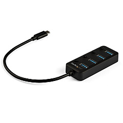 StarTech 4 Port USB C Hub - 4x USB 3.0 Type-A with Individual On/Off Port Switches - SuperSpeed 5Gbps USB 3.1/3.2 Gen 1 - Bus Powered (HB30C4AIB)