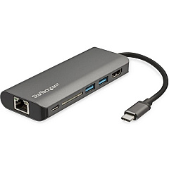 StarTech USB C Multiport Adapter - USB Type-C Travel Dock to 4K HDMI, 3x USB Hub, SD, GbE, 60W PD 3.0 Pass-Through - Mini Laptop Dock (DKT30CSDHPD3)