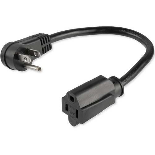 StarTech 1ft (0.3m) Power Extension Cord, Right Angle NEMA 5-15P to NEMA 5-15R, 13A 125V, 16AWG, Black, Outlet Extension Cable (PAC101R1)