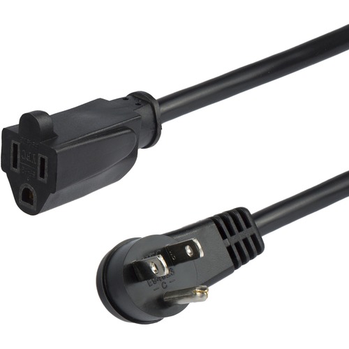 StarTech 3ft (1m) Power Extension Cord, Right Angle NEMA 5-15P to NEMA 5-15R, 13A 125V, 16AWG, Black, Flat Outlet Extension Cable (PAC101R3)