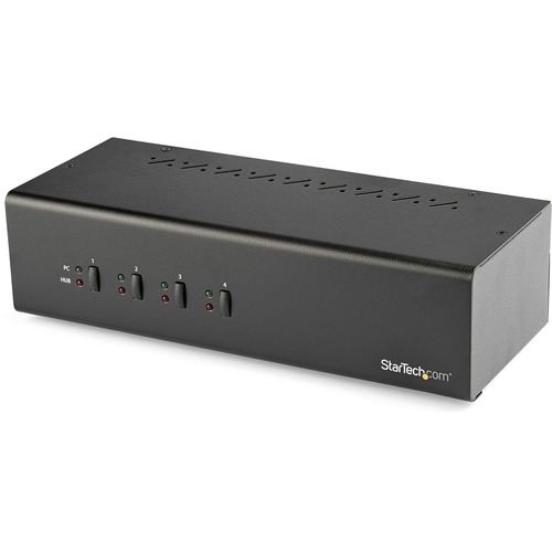 StarTech 4 Port Dual Monitor DVI KVM Switch - Dual Screen Display Compact USB KVM Switch with USB 3.0 Hub & Audio - TAA Compliant (SV431DD2DU3A)