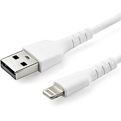 StarTech 3 foot/1m Durable White USB-A to Lightning Cable, Rugged Heavy Duty Charging/Sync Cable for Apple iPhone/iPad MFi Certified (RUSBLTMM1M)