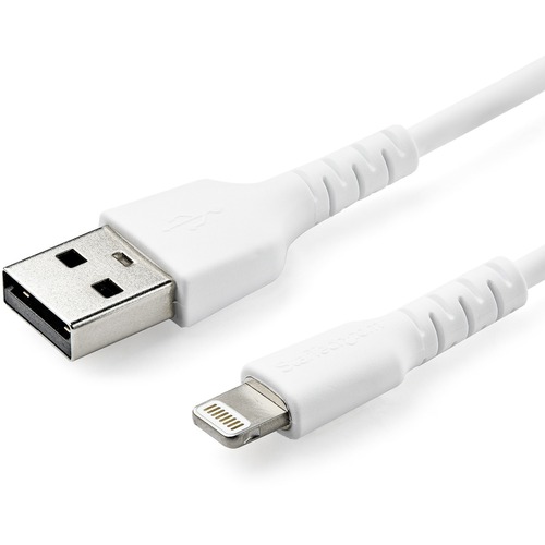 StarTech 3 foot/1m Durable White USB-A to Lightning Cable, Rugged Heavy Duty Charging/Sync Cable for Apple iPhone/iPad MFi Certified (RUSBLTMM1M)