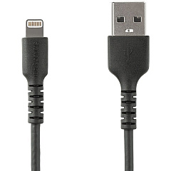 StarTech 3 foot/1m Durable Black USB-A to Lightning Cable, Rugged Heavy Duty Charging/Sync Cable for Apple iPhone/iPad MFi Certified (RUSBLTMM1MB)