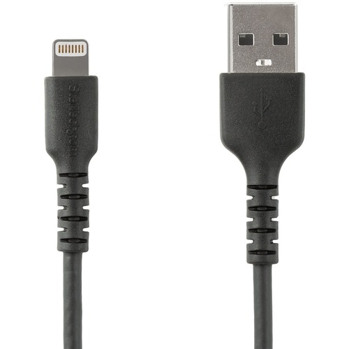 StarTech 3 foot/1m Durable Black USB-A to Lightning Cable, Rugged Heavy Duty Charging/Sync Cable for Apple iPhone/iPad MFi Certified (RUSBLTMM1MB)