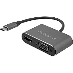 StarTech USB C to VGA and HDMI Adapter - Aluminum - USB-C Multiport Adapter - 6 in / 15.24 cm Built-In Cable (CDP2HDVGA)