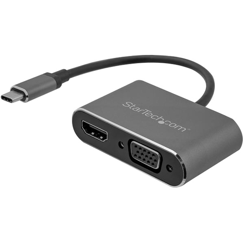 StarTech USB C to VGA and HDMI Adapter - Aluminum - USB-C Multiport Adapter - 6 in / 15.24 cm Built-In Cable (CDP2HDVGA)