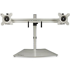 StarTech Dual Monitor Stand - Free Standing Desktop Pole Stand for 2x 24" VESA Mount Displays -Synchronized Height Adjustable - Silver (ARMDUOSS)