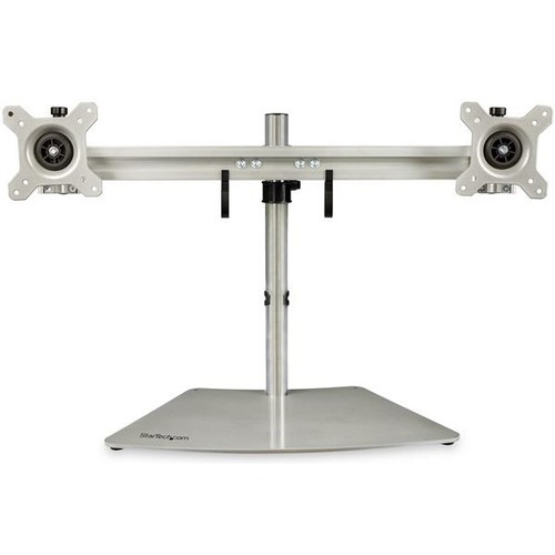 StarTech Dual Monitor Stand - Free Standing Desktop Pole Stand for 2x 24" VESA Mount Displays -Synchronized Height Adjustable - Silver (ARMDUOSS)