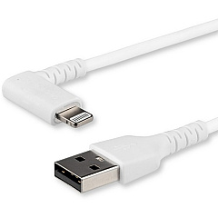 StarTech 2m USB A to Lightning Cable iPhone iPad Durable Right Angled 90 Degree White Charger Cord w/Aramid Fiber Apple MFI Certified (RUSBLTMM2MWR)