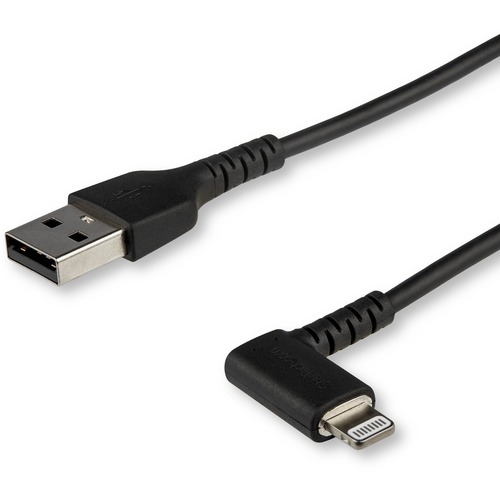 StarTech 1m USB A to Lightning Cable iPhone iPad Durable Right Angled 90 Degree Black Charger Cord w/Aramid Fiber Apple MFI Certified (RUSBLTMM1MBR)