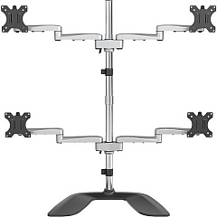StarTech Quad Monitor Stand - Desktop VESA 4 Monitor Arm up to 32" Screens - Ergonomic Articulating Pole Mount - Adjustable - Silver (ARMQUADSS)