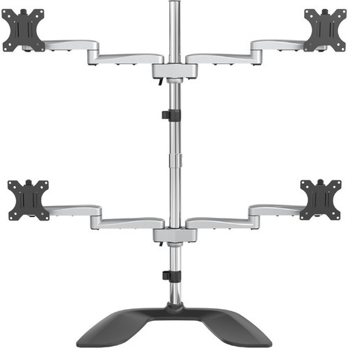 StarTech Quad Monitor Stand - Desktop VESA 4 Monitor Arm up to 32" Screens - Ergonomic Articulating Pole Mount - Adjustable - Silver (ARMQUADSS)