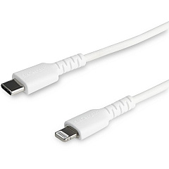 StarTech 3 foot/1m Durable White USB-C to Lightning Cable, Rugged Heavy Duty Charging/Sync Cable for Apple iPhone/iPad MFi Certified (RUSBCLTMM1MW)