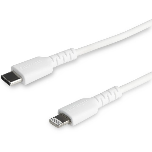 StarTech 3 foot/1m Durable White USB-C to Lightning Cable, Rugged Heavy Duty Charging/Sync Cable for Apple iPhone/iPad MFi Certified (RUSBCLTMM1MW)