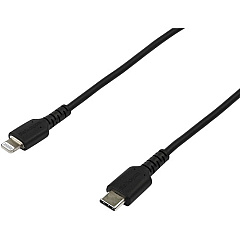 StarTech 6 foot/2m Durable Black USB-C to Lightning Cable, Rugged Heavy Duty Charging/Sync Cable for Apple iPhone/iPad MFi Certified (RUSBCLTMM2MB)