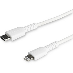 StarTech 6 foot/2m Durable White USB-C to Lightning Cable, Rugged Heavy Duty Charging/Sync Cable for Apple iPhone/iPad MFi Certified (RUSBCLTMM2MW)