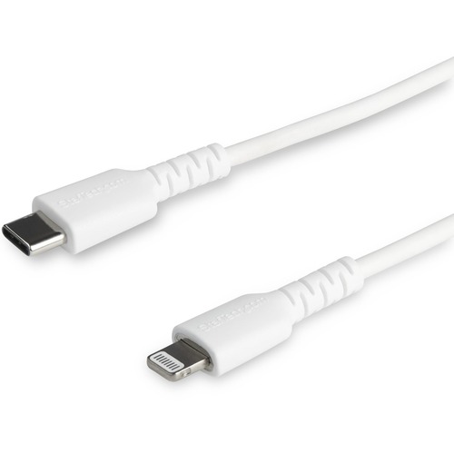 StarTech 6 foot/2m Durable White USB-C to Lightning Cable, Rugged Heavy Duty Charging/Sync Cable for Apple iPhone/iPad MFi Certified (RUSBCLTMM2MW)