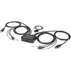 StarTech 2 Port DisplayPort KVM Switch - 4K 60Hz - UHD DP 1.2 USB KVM Switch w/ 4ft Cables & Audio - Bus Powered & Remote Switching (SV211DPUA4K)