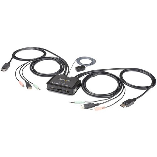 StarTech 2 Port DisplayPort KVM Switch - 4K 60Hz - UHD DP 1.2 USB KVM Switch w/ 4ft Cables & Audio - Bus Powered & Remote Switching (SV211DPUA4K)