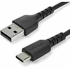 StarTech 1m USB A to USB C Charging Cable - Durable Fast Charge & Sync USB 2.0 to USB Type C Data Cord - Aramid Fiber M/M 3A Black (RUSB2AC1MB)