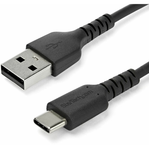 StarTech 1m USB A to USB C Charging Cable - Durable Fast Charge & Sync USB 2.0 to USB Type C Data Cord - Aramid Fiber M/M 3A Black (RUSB2AC1MB)