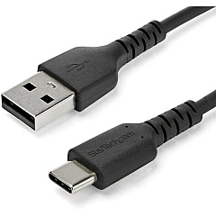 StarTech 2m USB A to USB C Charging Cable - Durable Fast Charge & Sync USB 2.0 to USB Type C Data Cord - Aramid Fiber M/M 3A Black (RUSB2AC2MB)