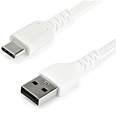 StarTech 2m USB A to USB C Charging Cable - Durable Fast Charge & Sync USB 2.0 to USB Type C Data Cord - Aramid Fiber M/M 3A White (RUSB2AC2MW)