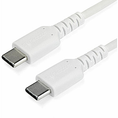 StarTech 1m USB C Charging Cable - Durable Fast Charge & Sync USB 2.0 Type C to C Charger Cord - TPE Jacket Aramid Fiber M/M 60W White (RUSB2CC1MW)