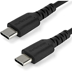 StarTech 2m USB C Charging Cable - Durable Fast Charge & Sync USB 2.0 Type C to C Charger Cord - TPE Jacket Aramid Fiber M/M 60W Black (RUSB2CC2MB)